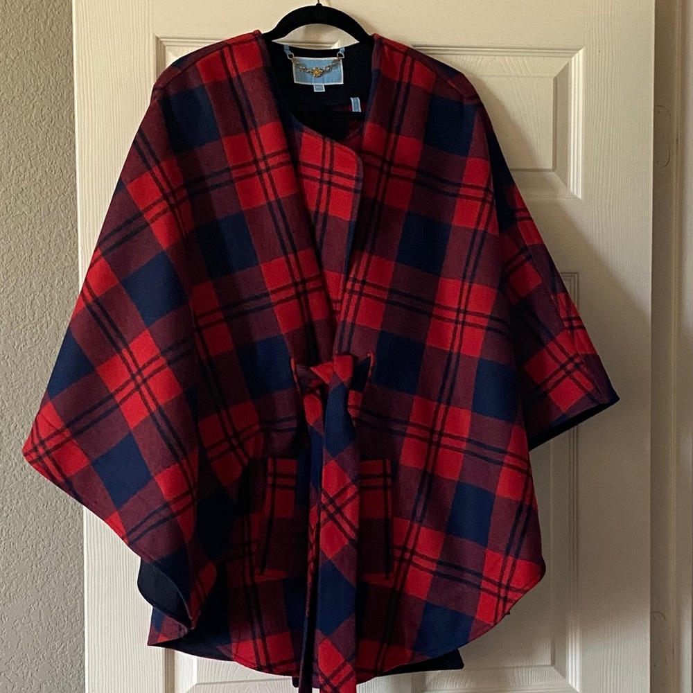 Red/Blue Tartan Wool Cape Jacket